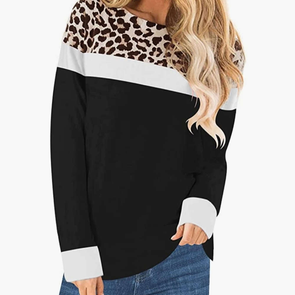 🔥 Women's Long Sleeve Round Neck Leopard Print - Picture 1 of 4